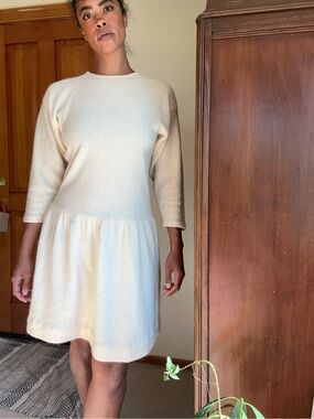 Ann Taylor Cream Long-Sleeve Drop-Waist A-Line Dress